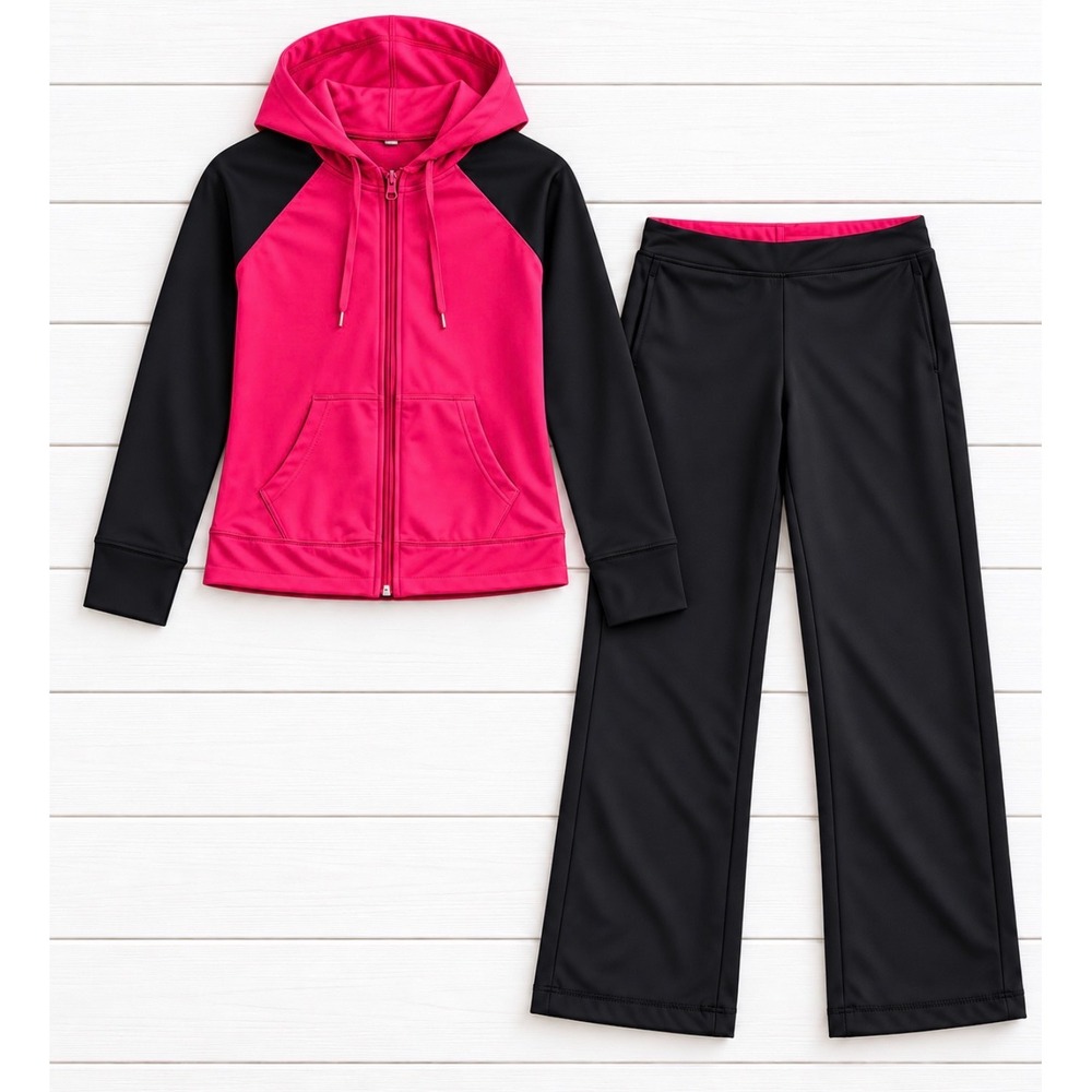 Danskin Now 2-Piece Athletic Tracksuit Pink Black Hoodie Jogger Set Sz S 4/6